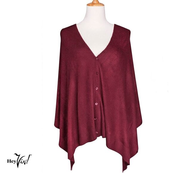 Burgundy Scarf, Shawl, Shrug - 22" x 60" - Creative Button Up Style from Hey Viv - Picture 1 of 4